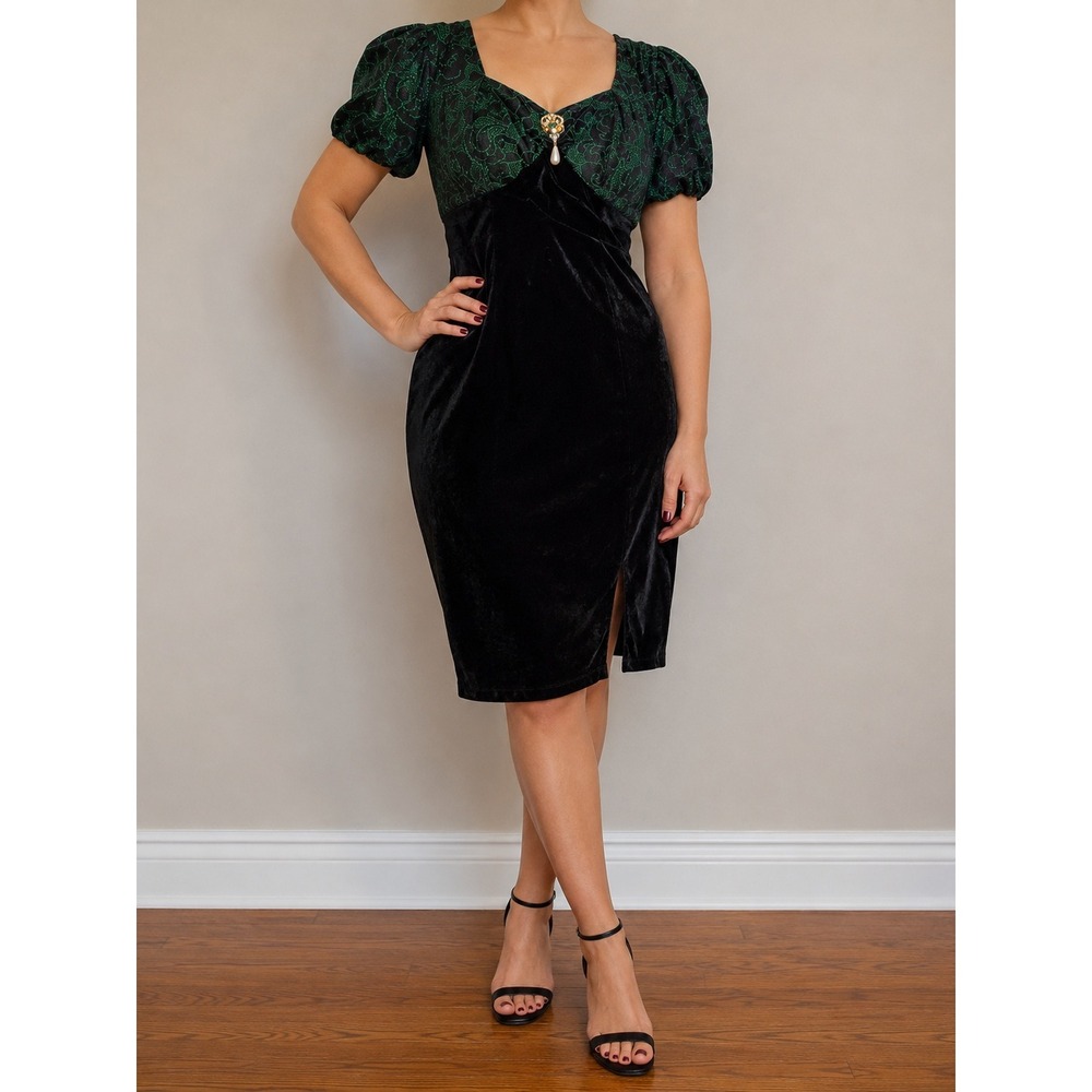 Scott McClintock Vintage Velvet Party Dress‎ 4 Whimsigoth Shimmer Babydoll Bead